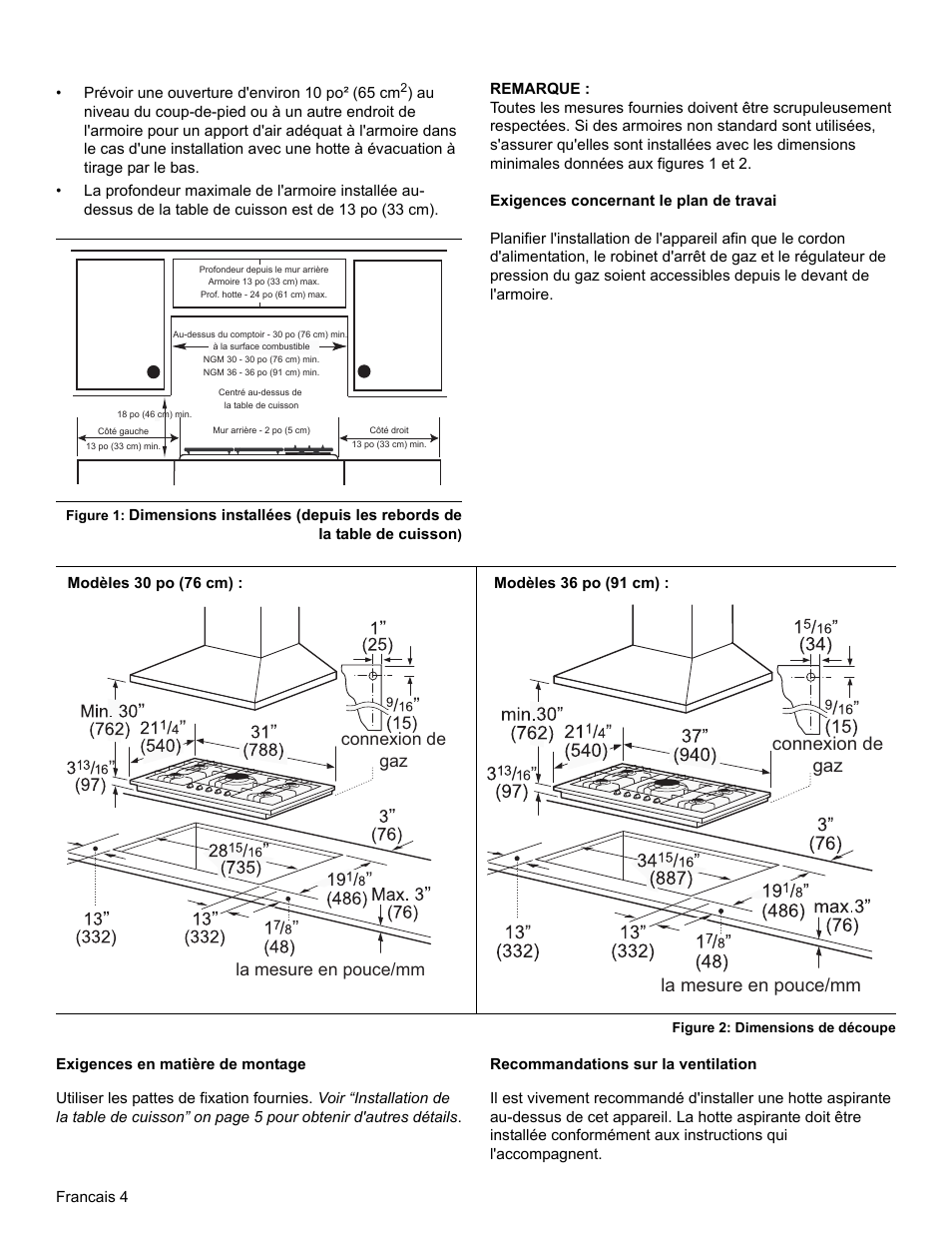 Connexion de gaz la mesure en pouce/mm | Bosch NGM8655UC User Manual | Page 18 / 36