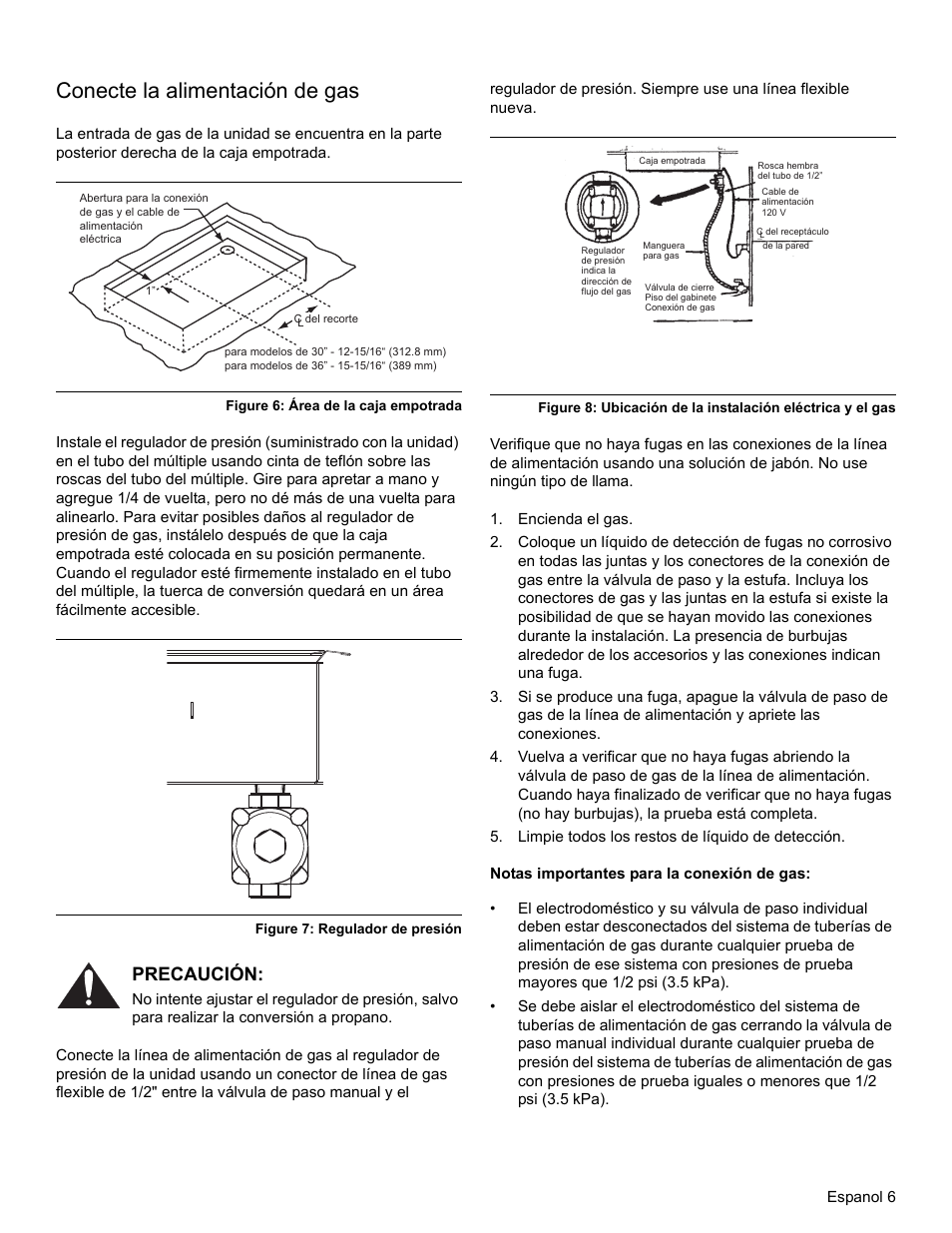 Conecte la alimentación de gas, Precaución | Bosch NGM8655UC User Manual | Page 31 / 36