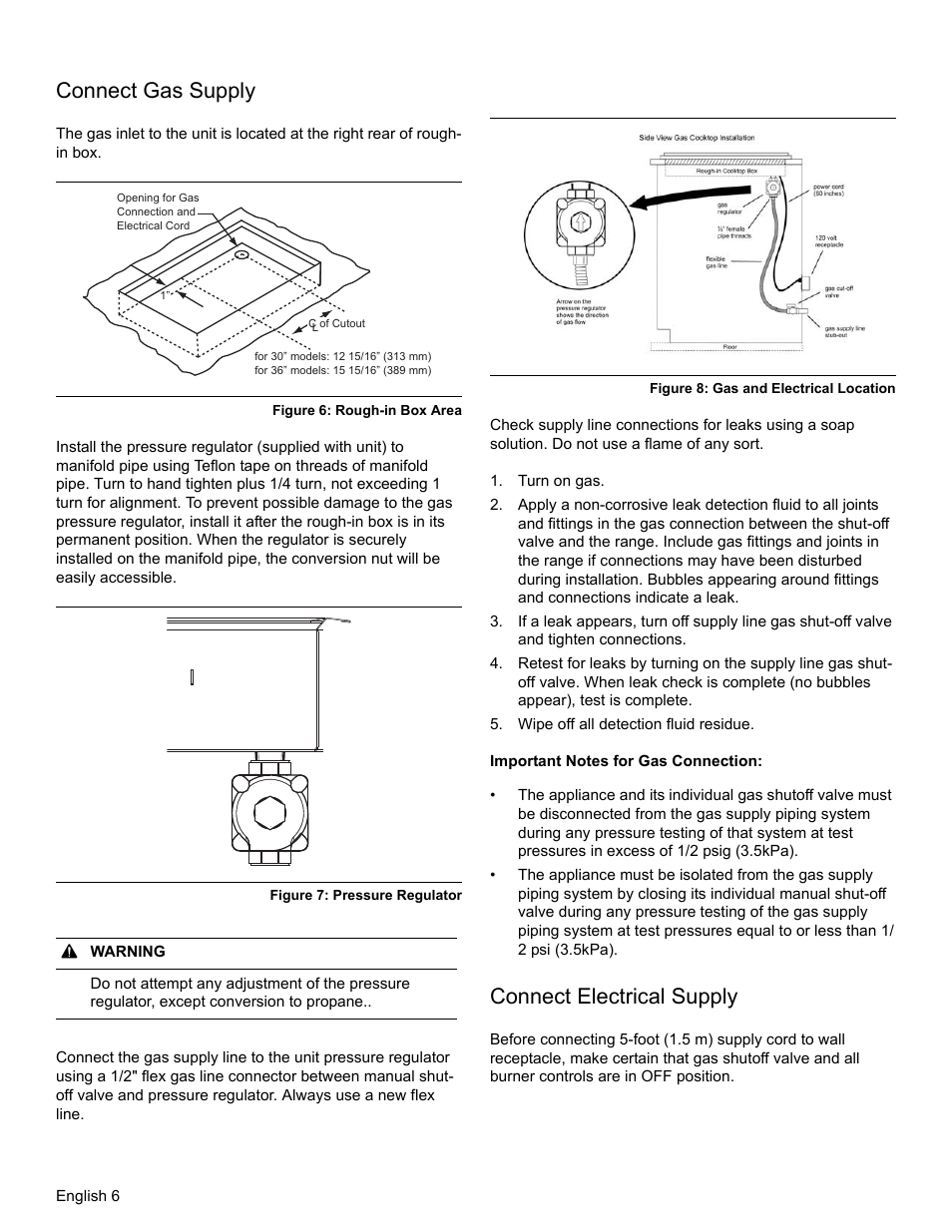 Connect gas supply, Connect electrical supply | Bosch NGM8655UC User Manual | Page 8 / 36