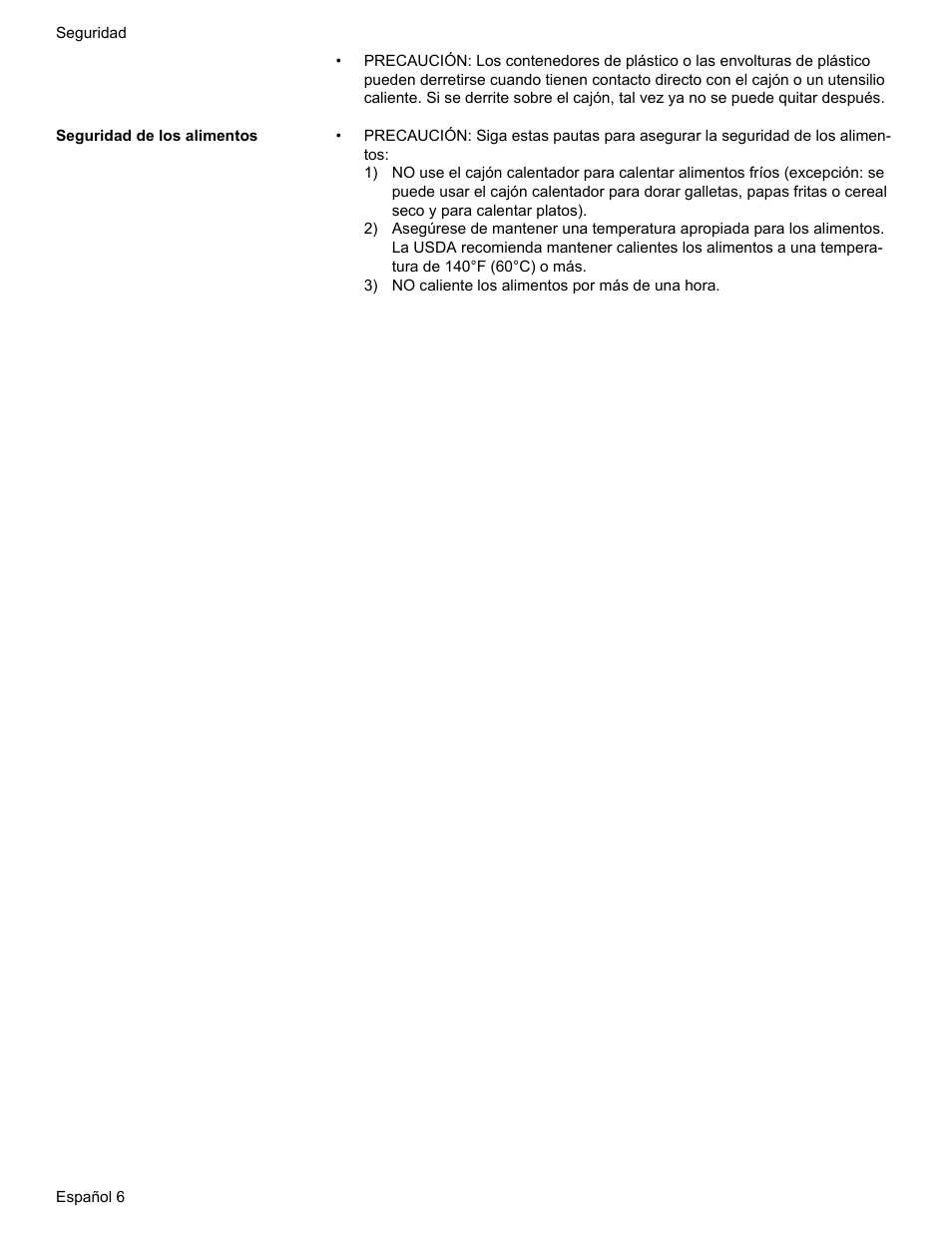 Seguridad de los alimentos | Bosch HES7282U User Manual | Page 104 / 148