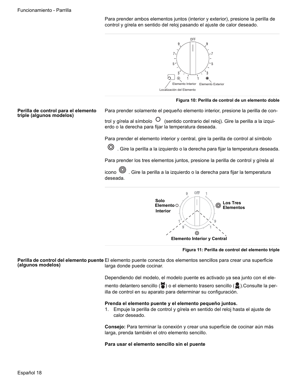 Figura 10: perilla de control de un elemento doble, Figura 11: perilla de control del elemento triple | Bosch HES7282U User Manual | Page 116 / 148