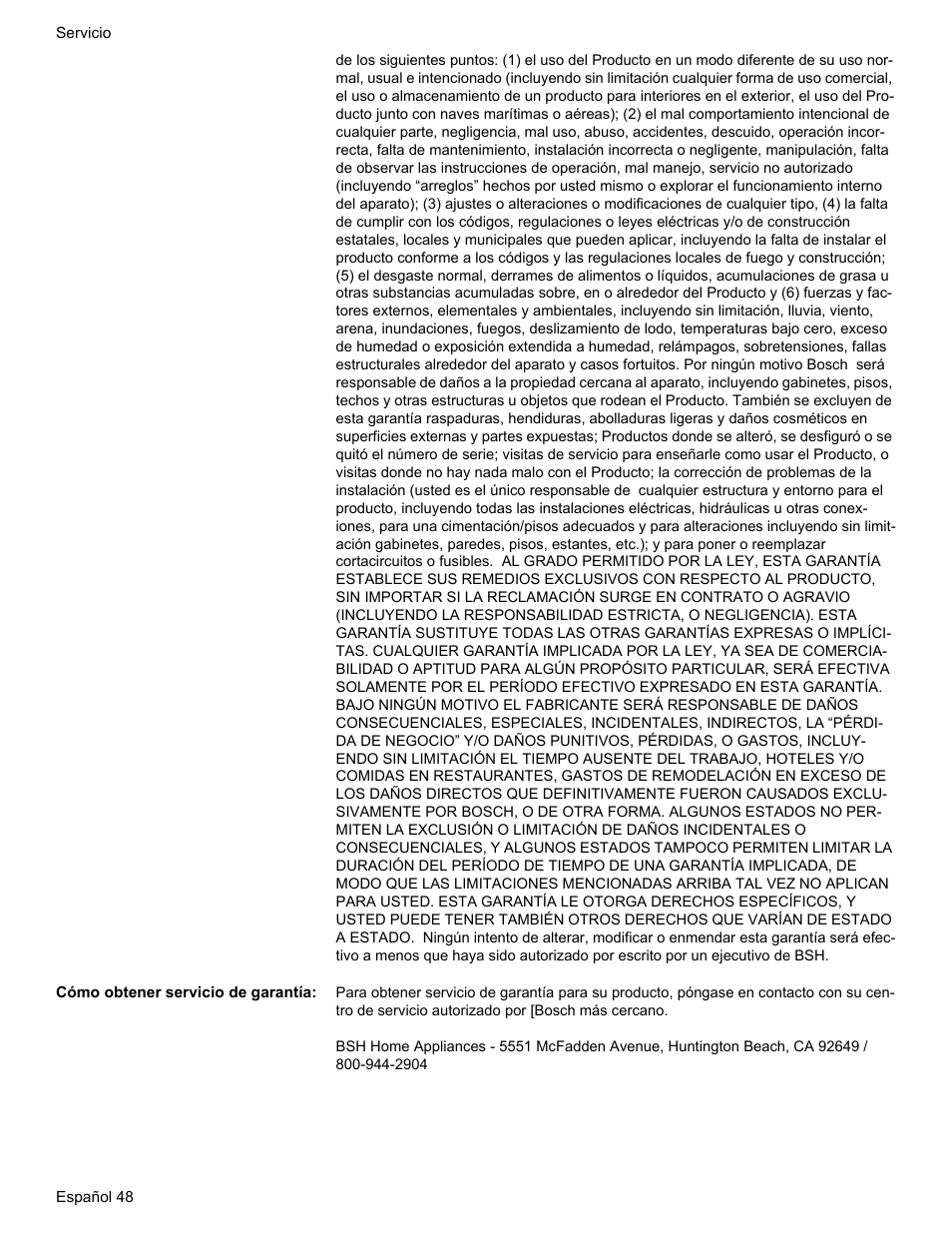 Cómo obtener servicio de garantía | Bosch HES7282U User Manual | Page 146 / 148