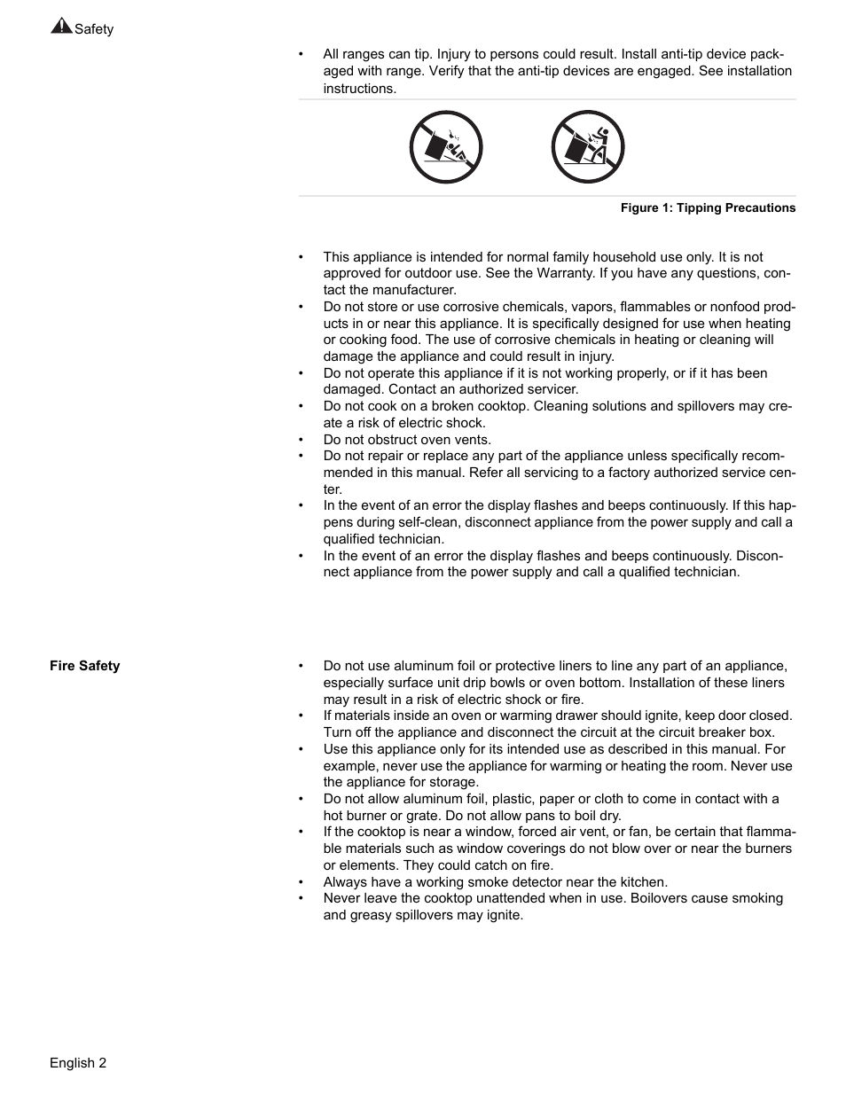 Figure 1: tipping precautions, Fire safety | Bosch HES7282U User Manual | Page 6 / 148