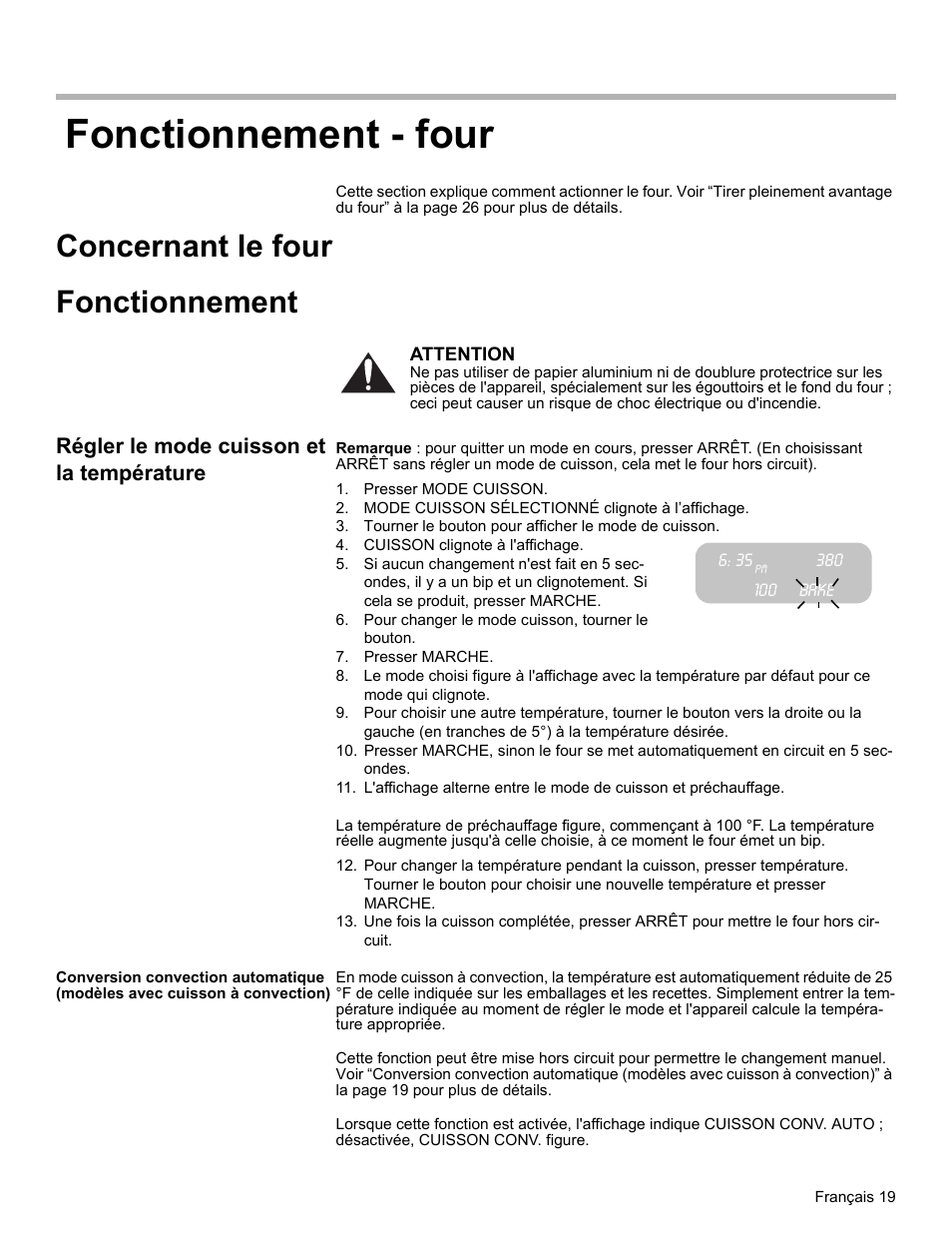 Fonctionnement - four, Concernant le four, Fonctionnement | Régler le mode cuisson et la température, Presser mode cuisson, Mode cuisson sélectionné clignote à l’affichage, Tourner le bouton pour afficher le mode de cuisson, Cuisson clignote à l'affichage, Bake, Pour changer le mode cuisson, tourner le bouton | Bosch HES7282U User Manual | Page 69 / 148