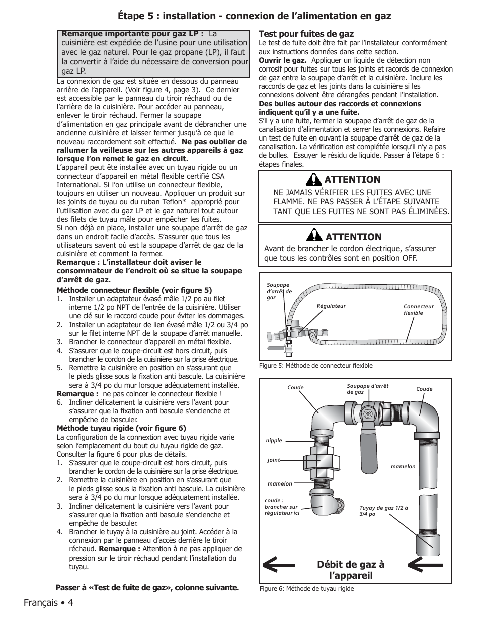 Français • 4, Attention, Débit de gaz à l’appareil | Bosch HGS7282UC User Manual | Page 12 / 20