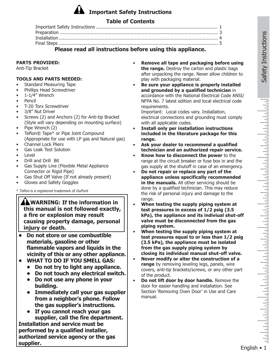 Saf et y instructions | Bosch HGS7282UC User Manual | Page 3 / 20