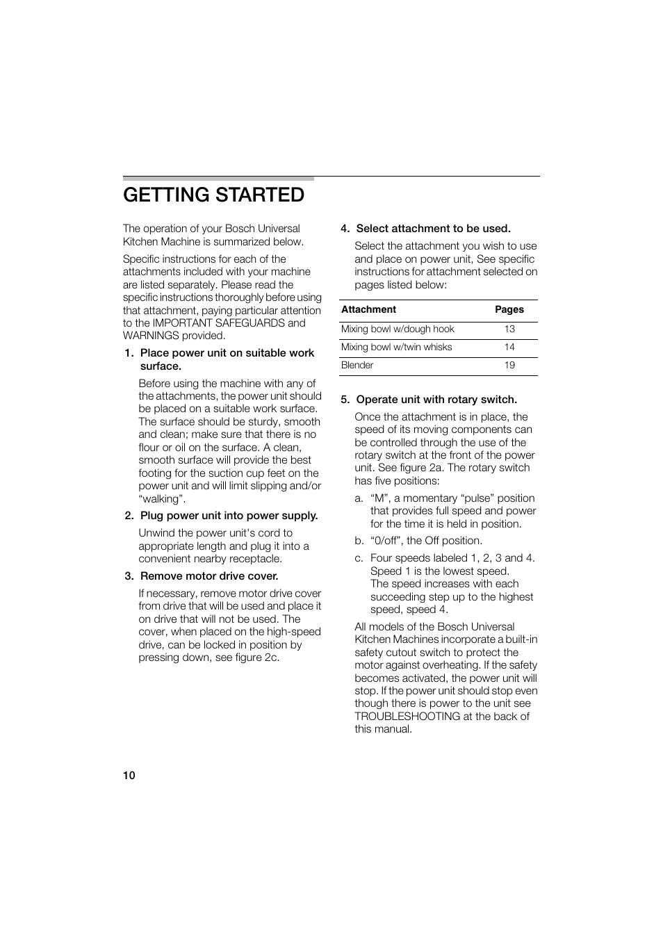 Getting started | Bosch MUM6N10UC User Manual | Page 10 / 88