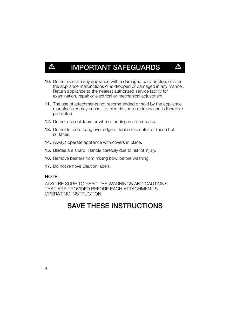 Save these instructions m important safeguards m | Bosch MUM6N10UC User Manual | Page 4 / 88