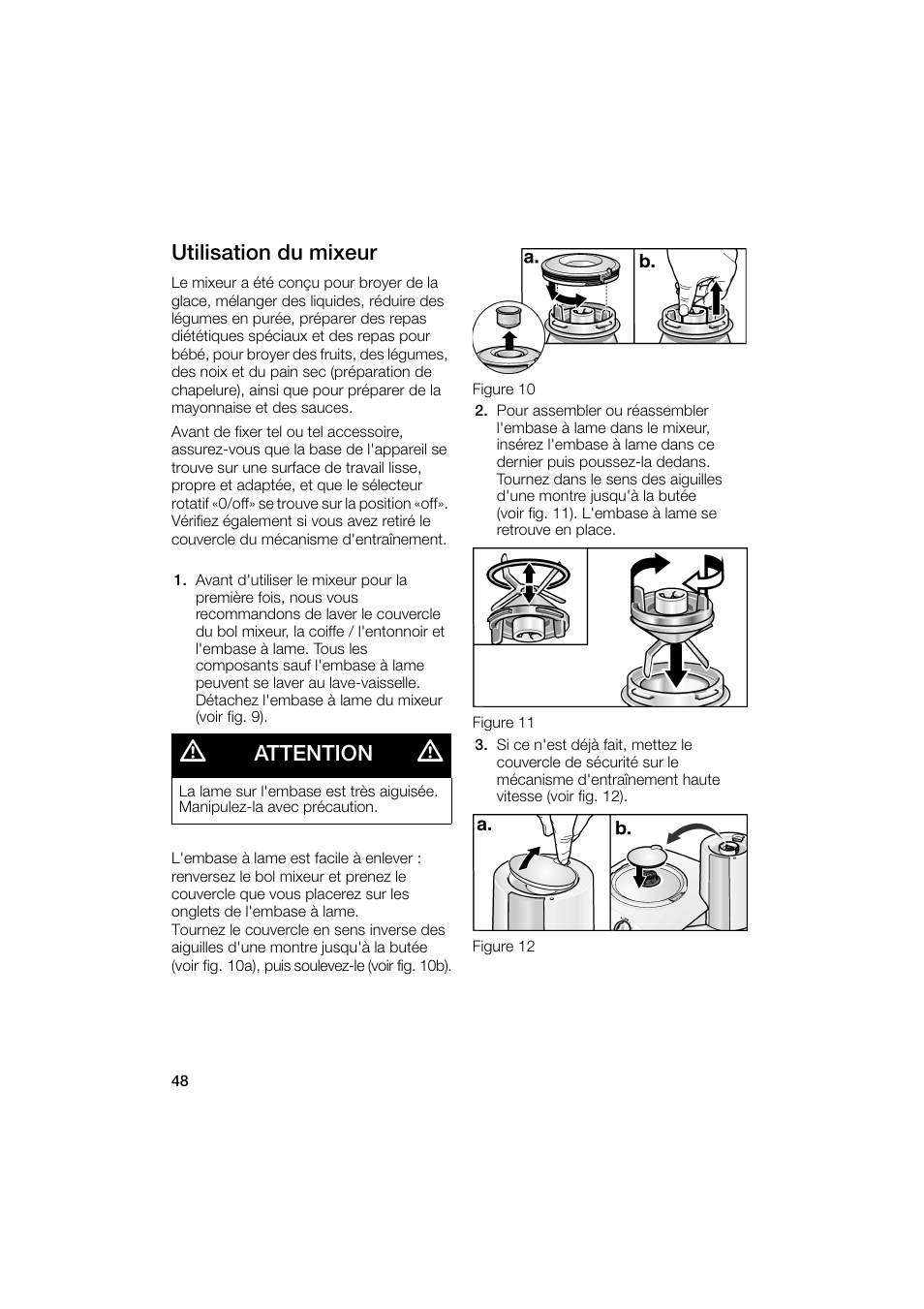 Utilisation du mixeur, Attention | Bosch MUM6N10UC User Manual | Page 48 / 88
