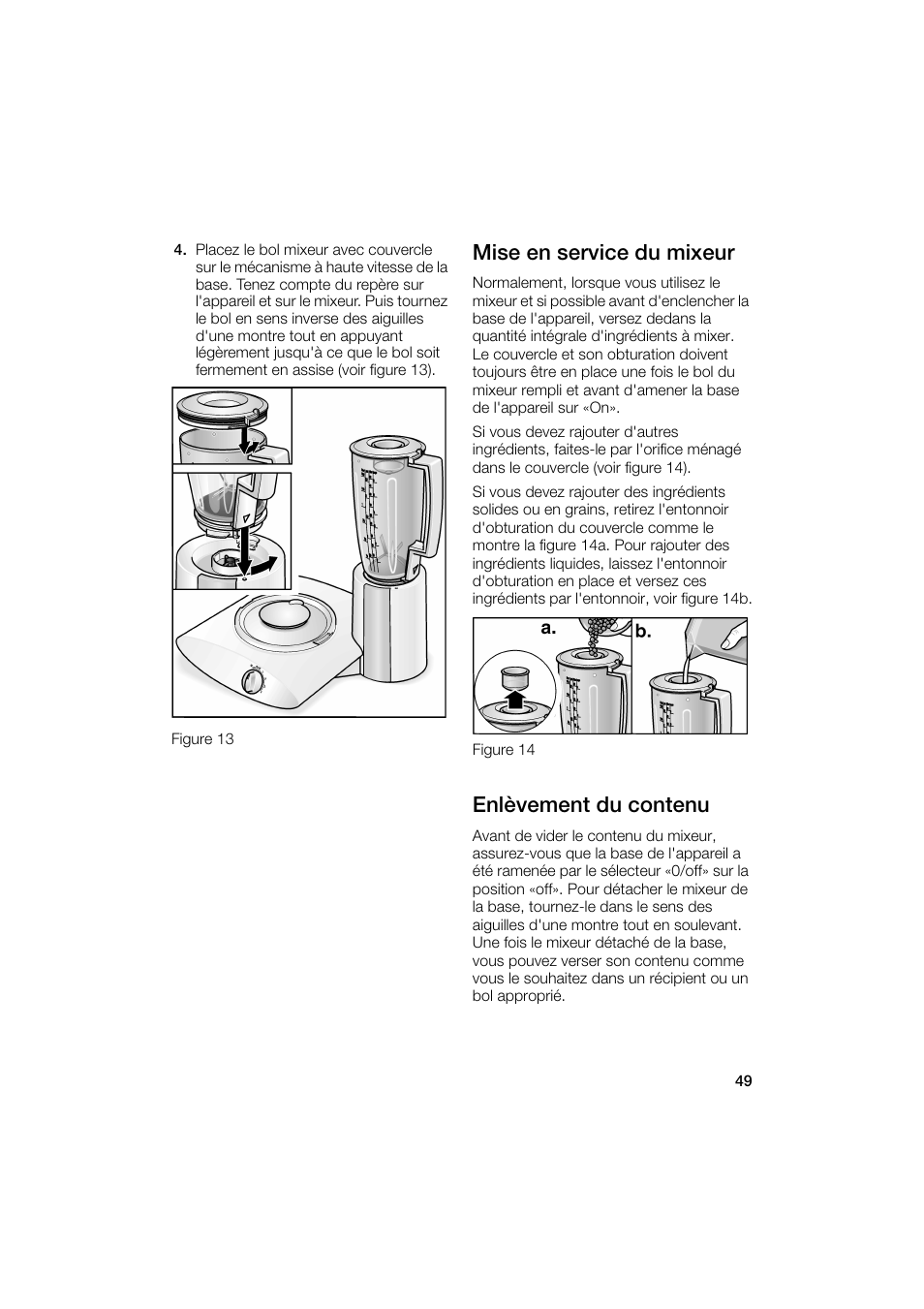 Mise en service du mixeur, Enlèvement du contenu | Bosch MUM6N10UC User Manual | Page 49 / 88