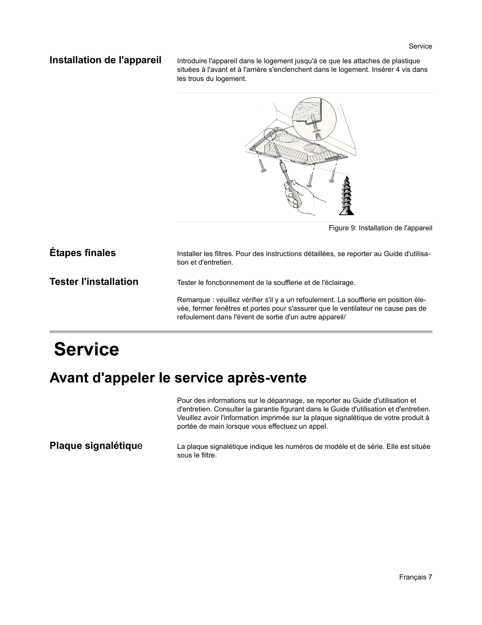 Installation de l'appareil, Étapes finales, Tester l'installation | Plaque signalétiqu e | Bosch DHL755BUC User Manual | Page 17 / 28