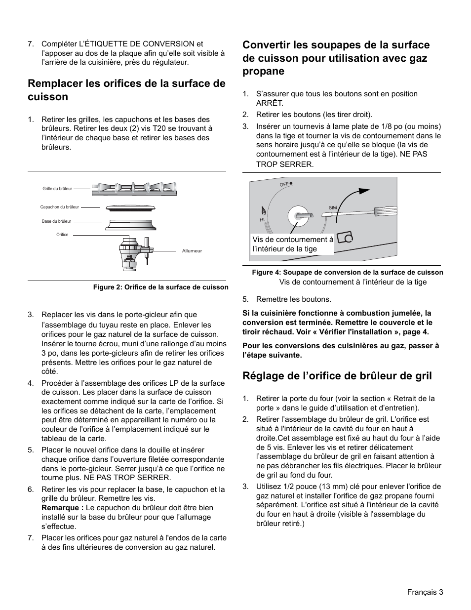 Remplacer les orifices de la surface de cuisson, Réglage de l’orifice de brûleur de gril | Bosch HGIP054UC User Manual | Page 13 / 28