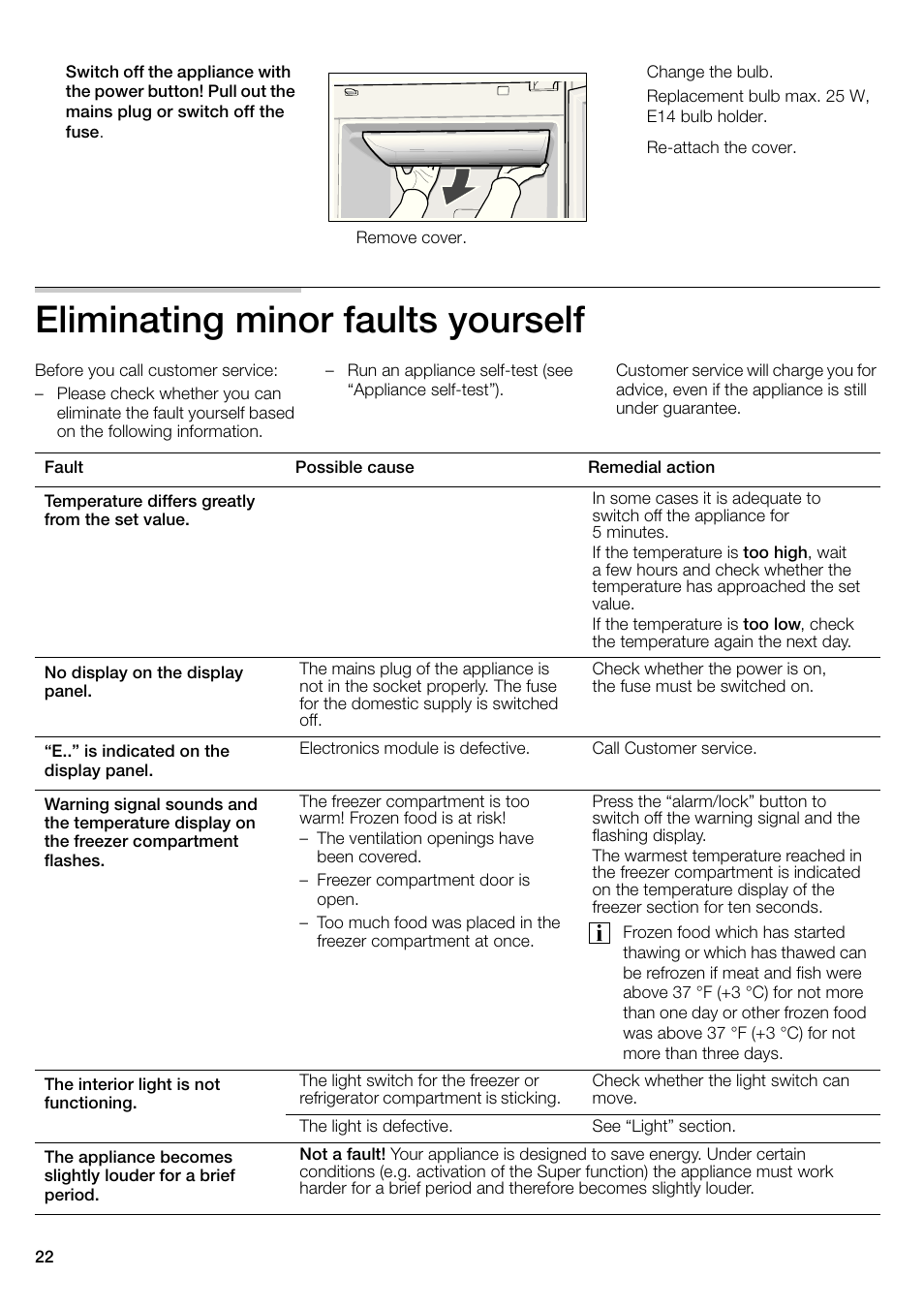 Eliminating minor faults yourself | Bosch B22CS30SNS User Manual | Page 22 / 76