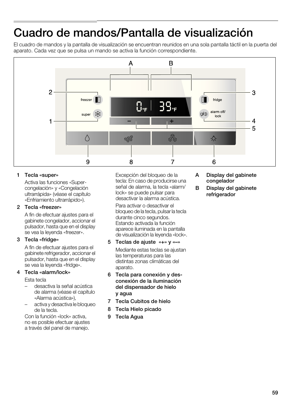 Cuadro de mandos/pantalla de visualización | Bosch B22CS30SNS User Manual | Page 59 / 76