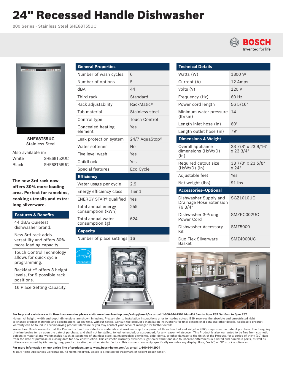 Bosch SHE68T55UC User Manual | 3 pages