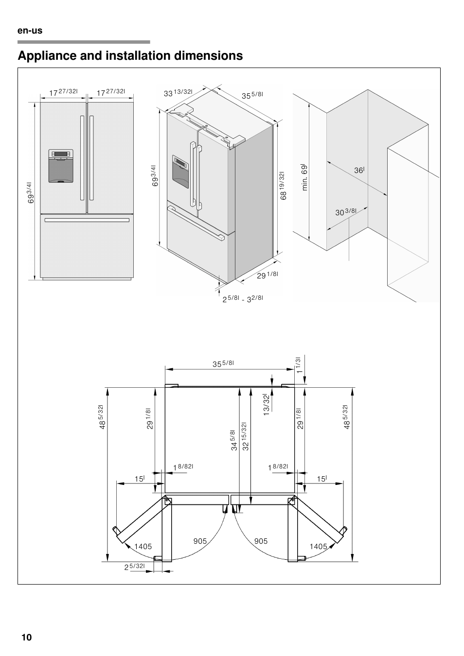 Appliance and installation dimensions, En-us 10 | Bosch B26FT70SNS User Manual | Page 10 / 78
