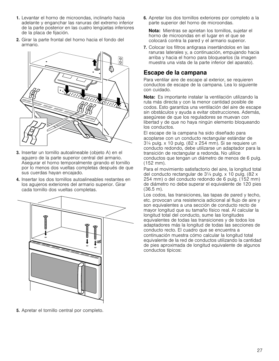 Apretar el tornillo central por completo, Nota, Escape de la campana | Bosch HMV5052U User Manual | Page 27 / 32
