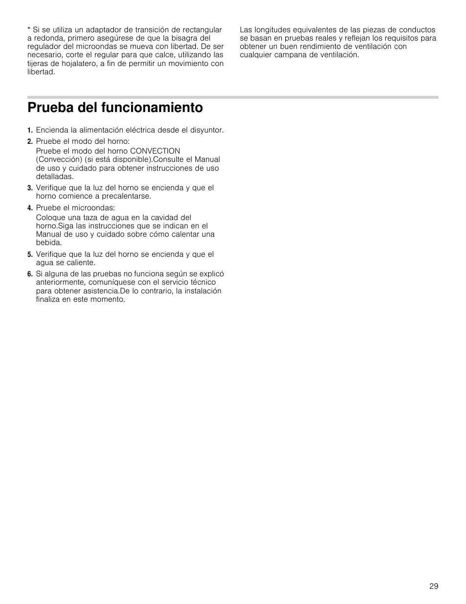Prueba del funcionamiento, Pruebe el modo del horno, Pruebe el microondas | Bosch HMV5052U User Manual | Page 29 / 32