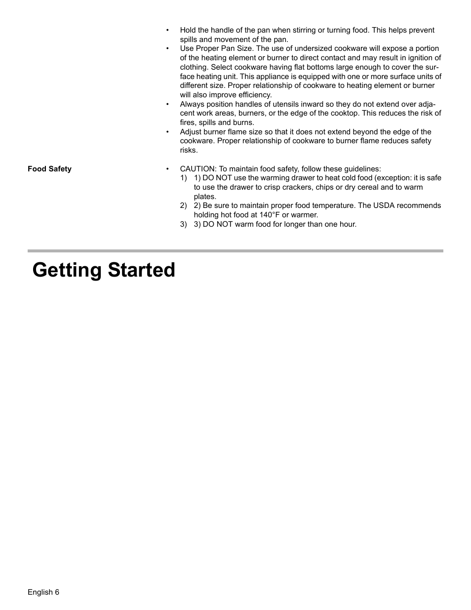 Food safety, Getting started | Bosch HGS7052UC User Manual | Page 10 / 56