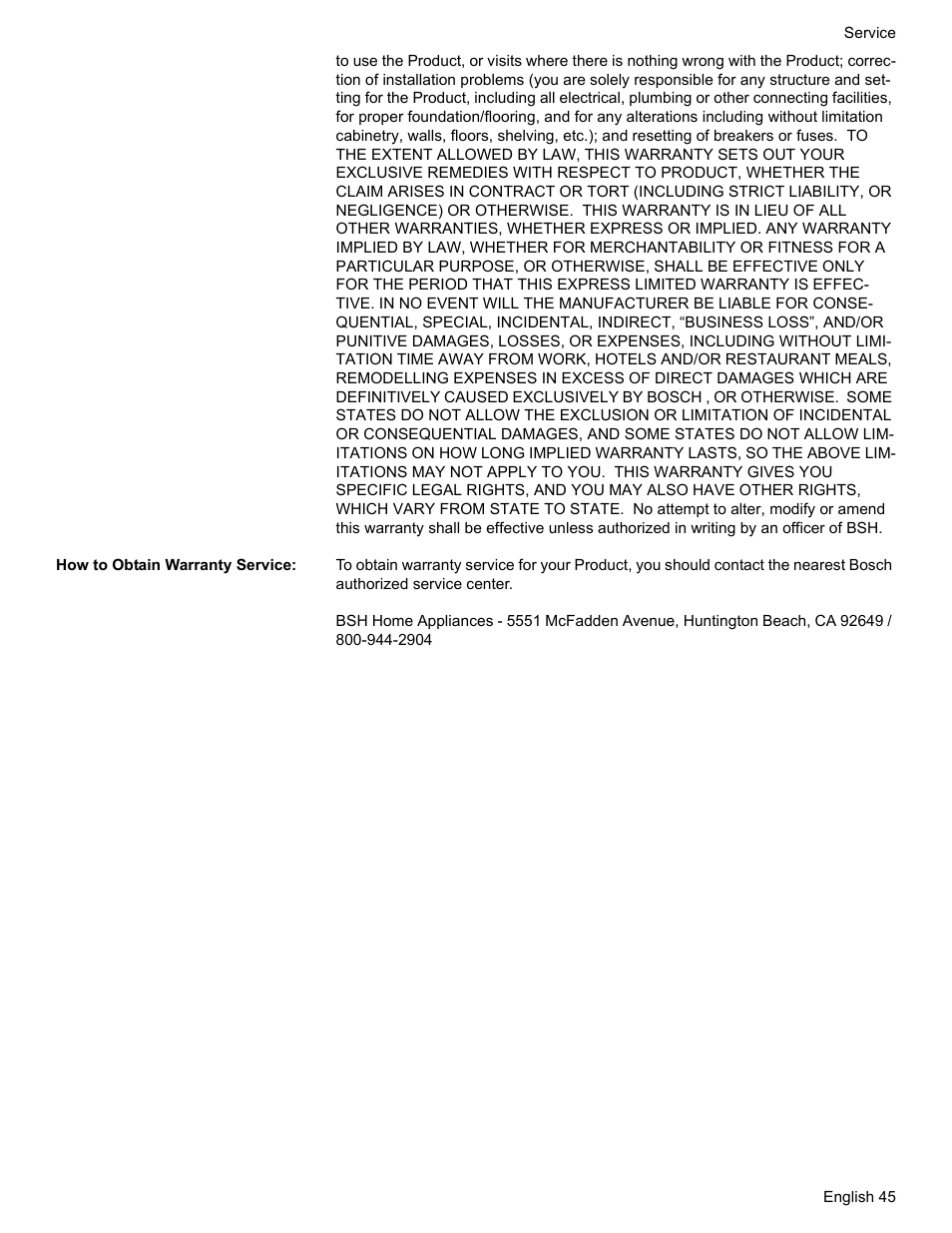 How to obtain warranty service | Bosch HGS7052UC User Manual | Page 49 / 56