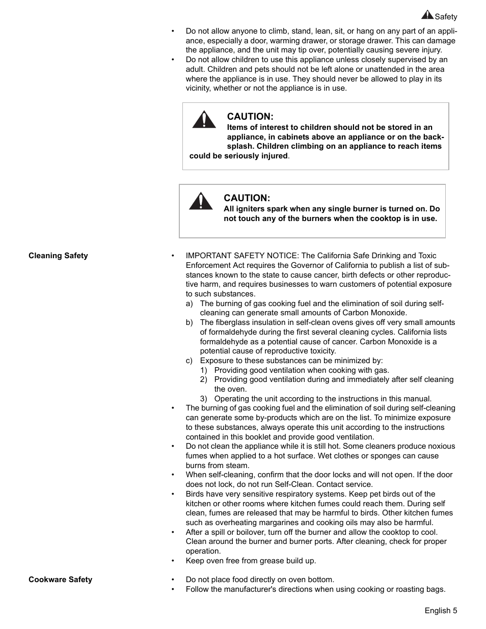 Cleaning safety, Cookware safety | Bosch HGS7052UC User Manual | Page 9 / 56