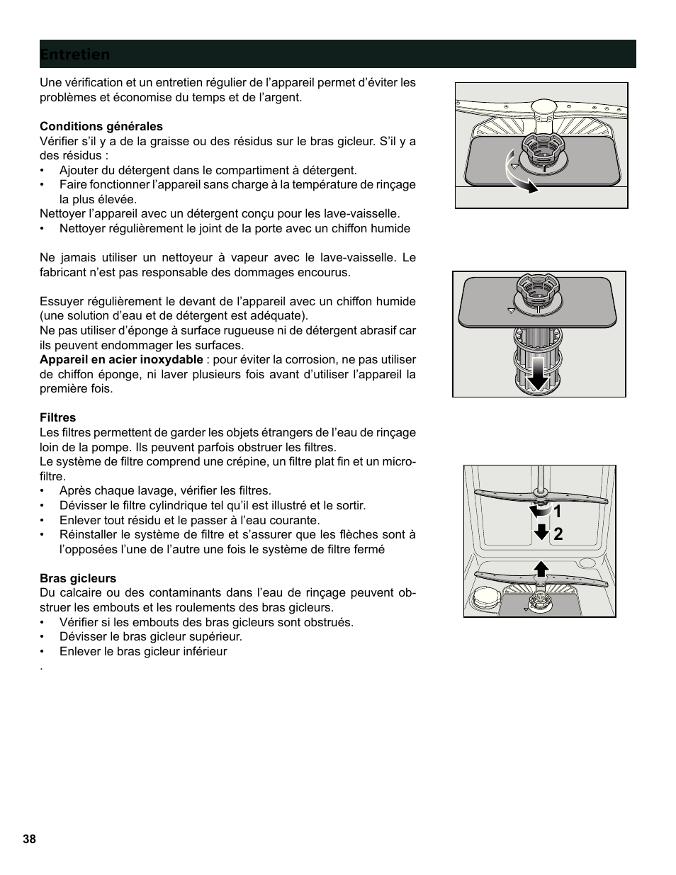 Entretien | Bosch SGE63E06UC User Manual | Page 38 / 64