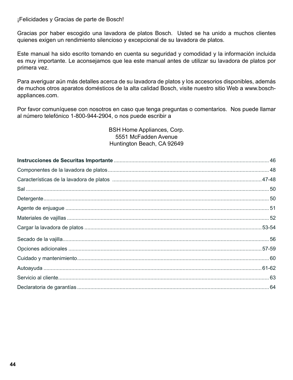 Bosch SGE63E06UC User Manual | Page 44 / 64