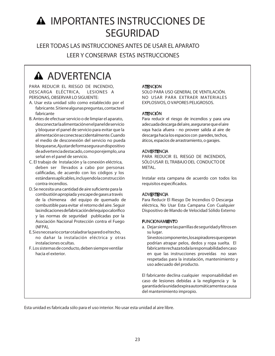 Importantes instrucciones de seguridad, Advertencia | Bosch DPH36652UC User Manual | Page 23 / 32