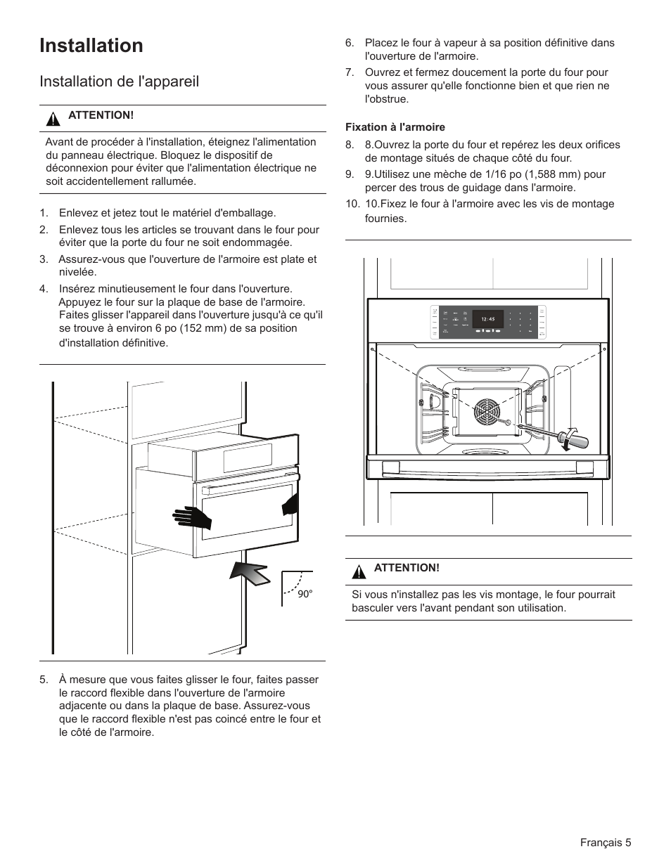 Installation, Installation de l'appareil | Bosch HSLP451UC User Manual | Page 15 / 26