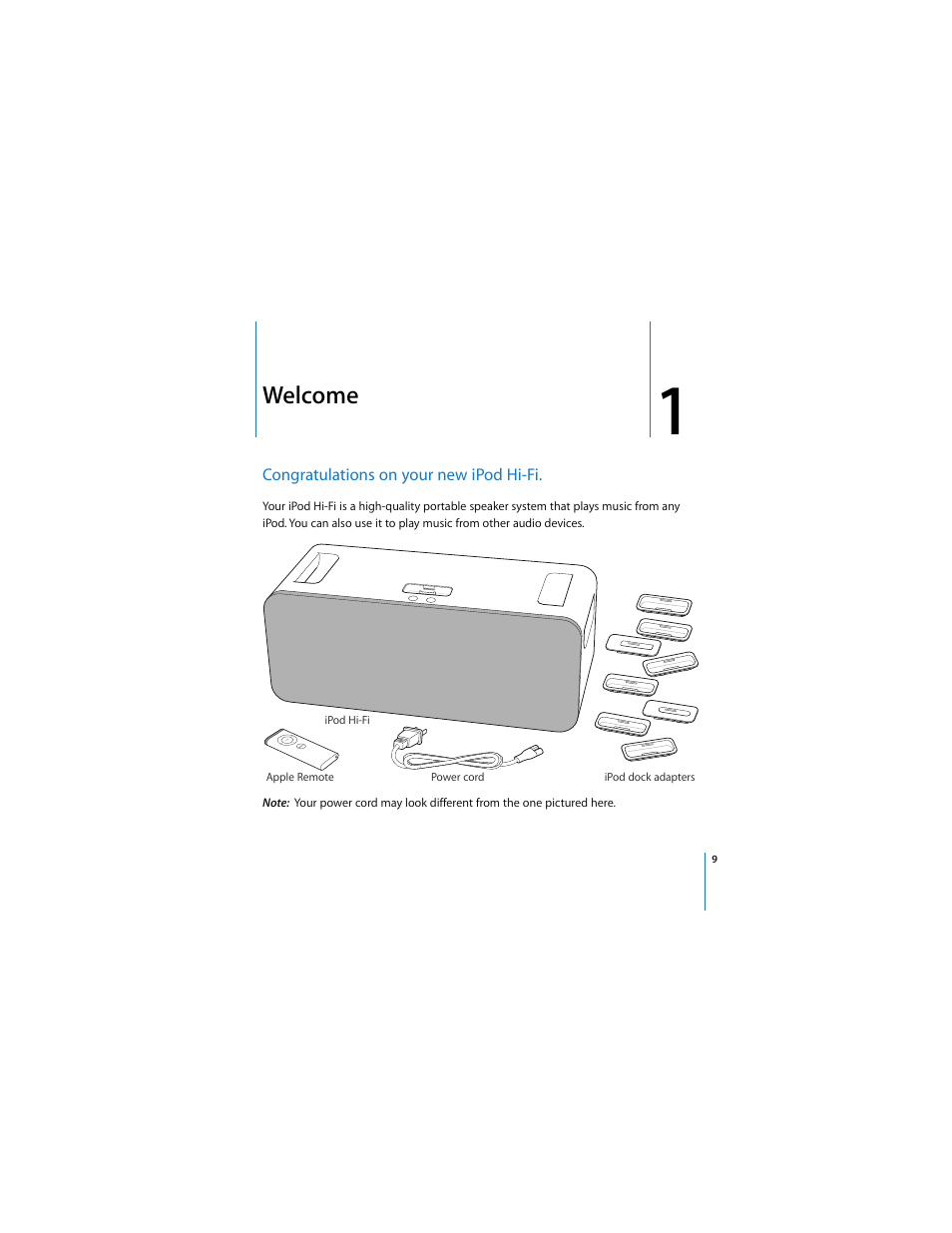 Chapter: 1 “welcome, Welcome | Apple iPod Hi-Fi (User’s Guide) User Manual | Page 9 / 104