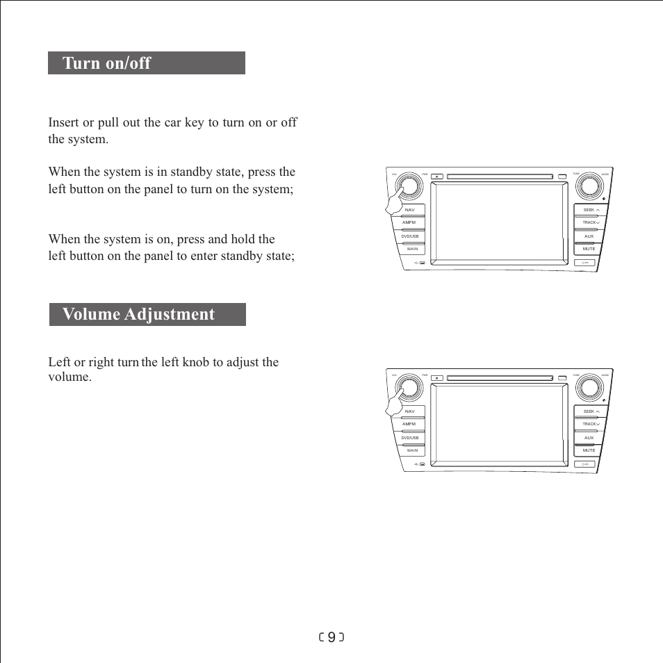 页 11, Turn on / off volume adjustment, The left knob to adjust the volume | Myron&Davis NV7TPR1 User Manual | Page 11 / 16