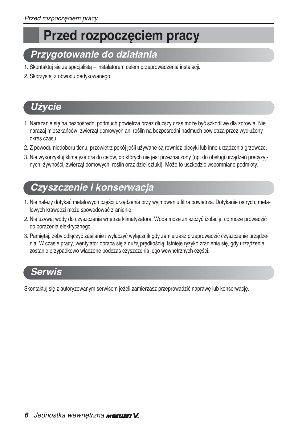 Przed rozpoczęciem pracy | LG ARNU05GTRC2 User Manual | Page 102 / 205