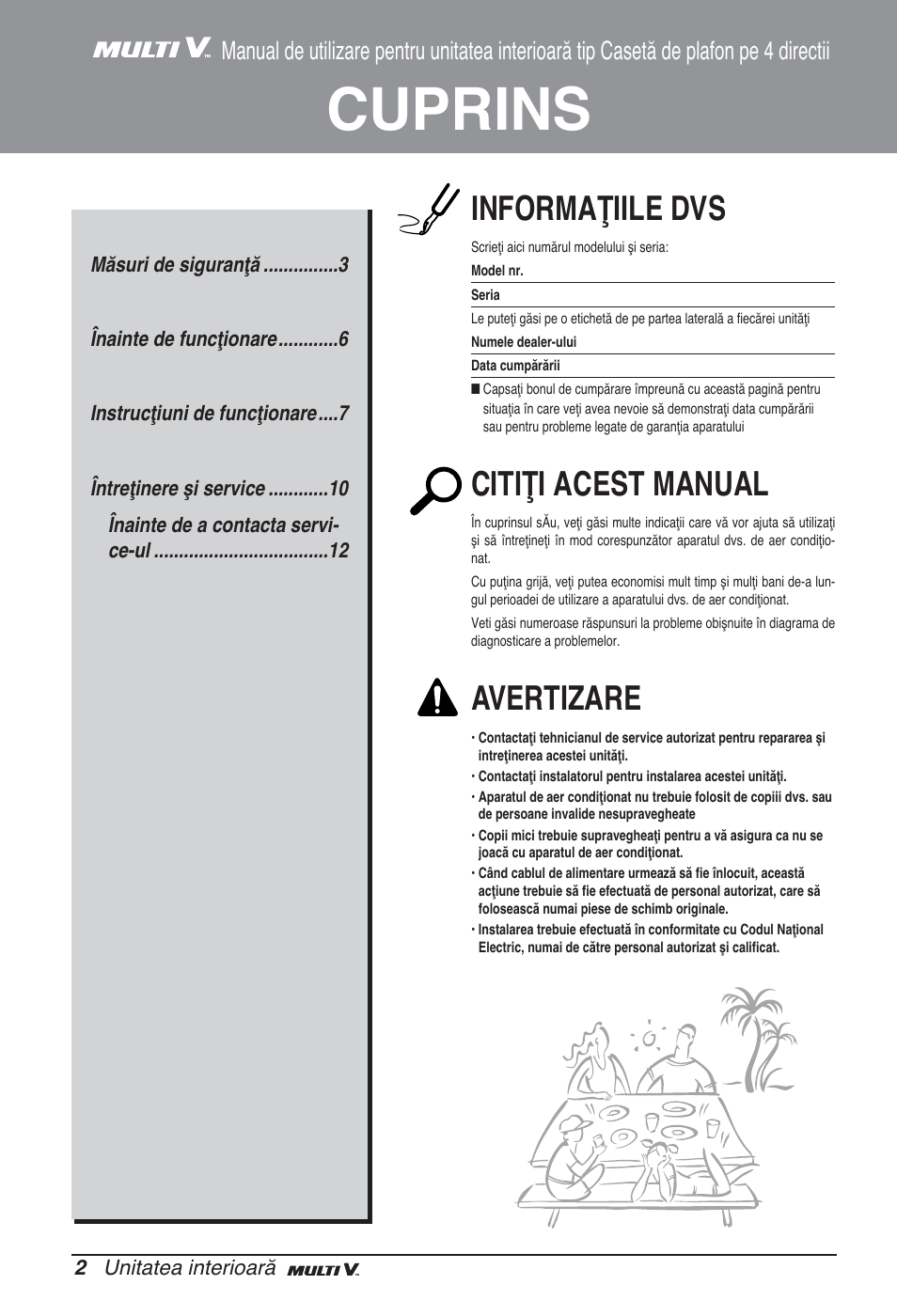 Cuprins, Informaţiile dvs, Citiţi acest manual | Avertizare | LG ARNU05GTRC2 User Manual | Page 134 / 205