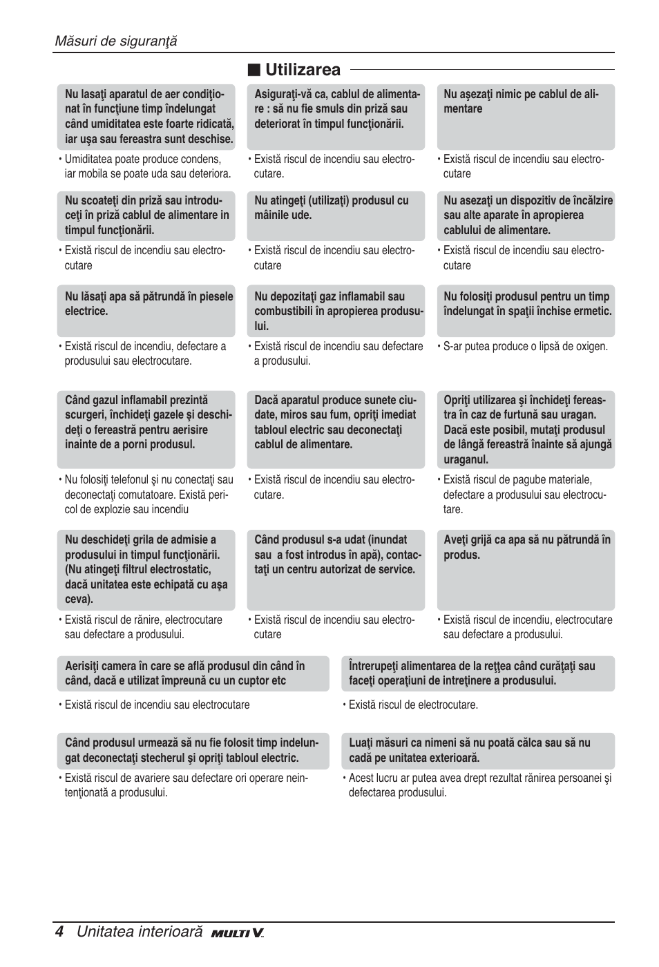Utilizarea, 4 unitatea interioară | LG ARNU05GTRC2 User Manual | Page 136 / 205
