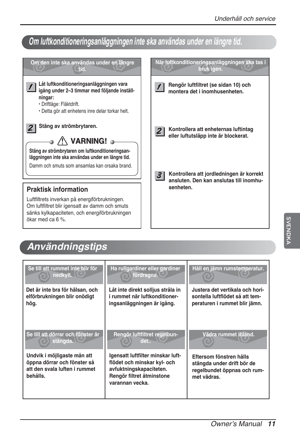 Varning | LG ARNU05GTRC2 User Manual | Page 191 / 205