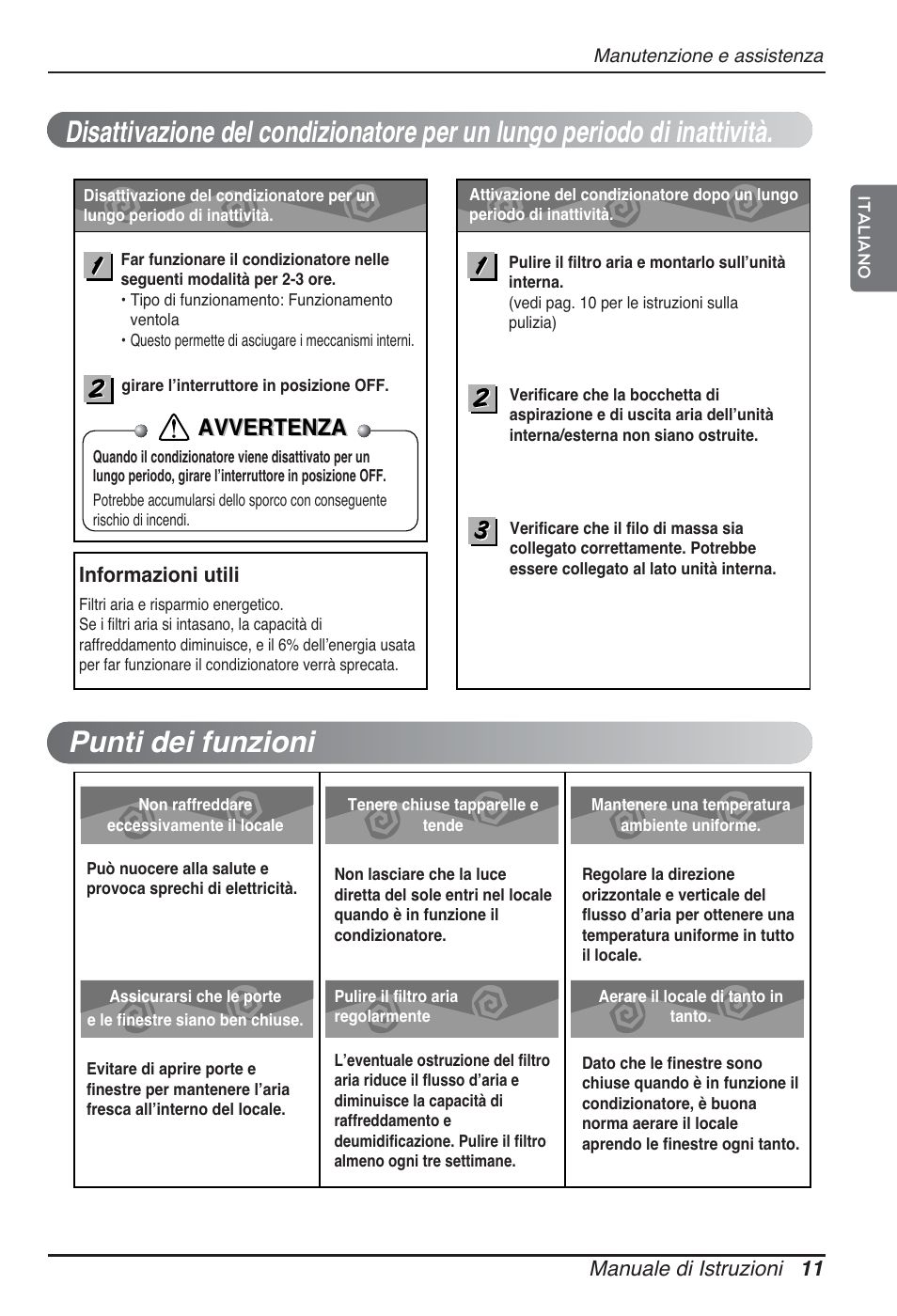 Avvertenza, Manuale di istruzioni 11, Informazioni utili | LG ARNU05GTRC2 User Manual | Page 23 / 205