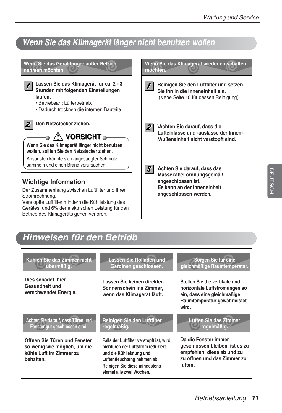 Vorsicht | LG ARNU05GTRC2 User Manual | Page 59 / 205