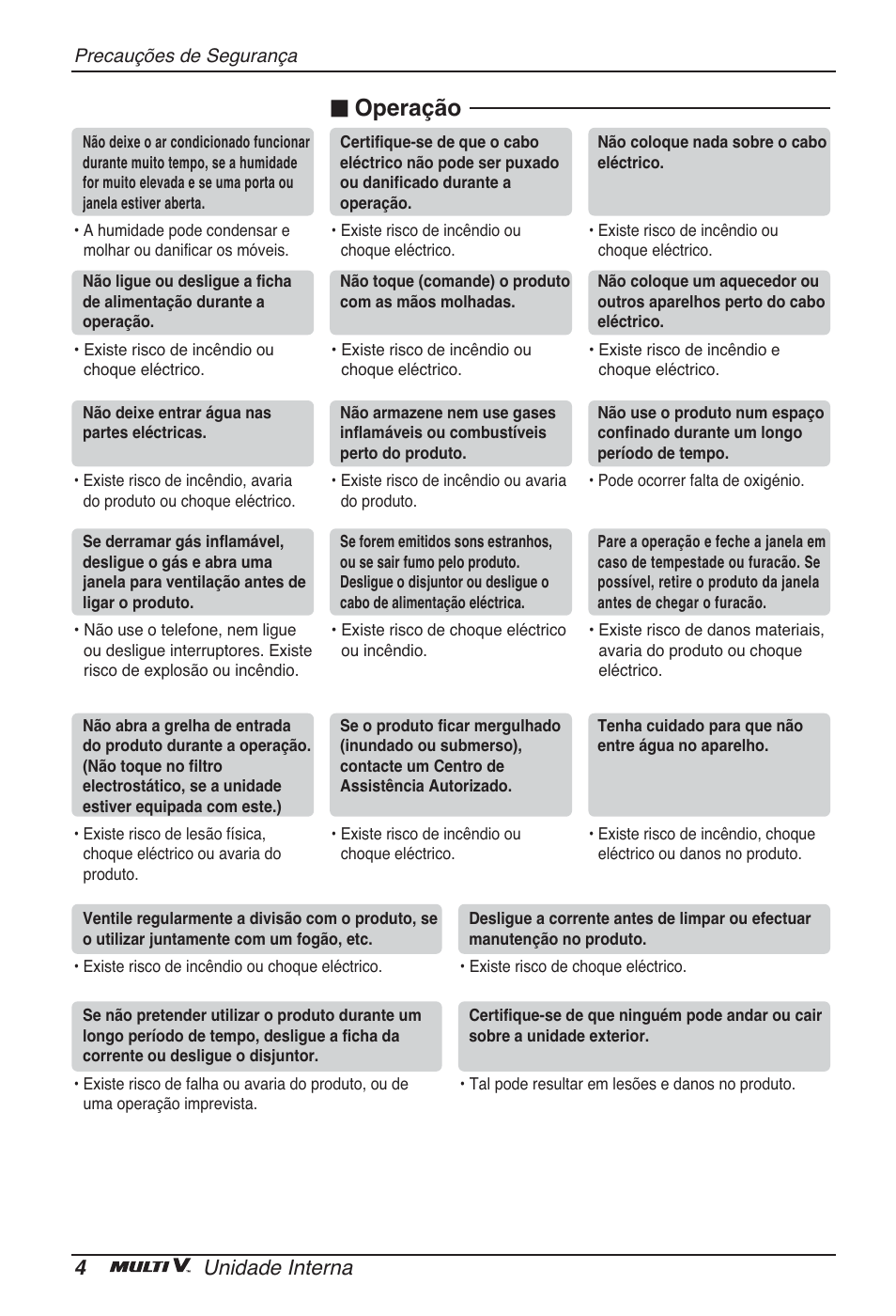 Operação, 4unidade interna | LG ARNU05GTRC2 User Manual | Page 76 / 205