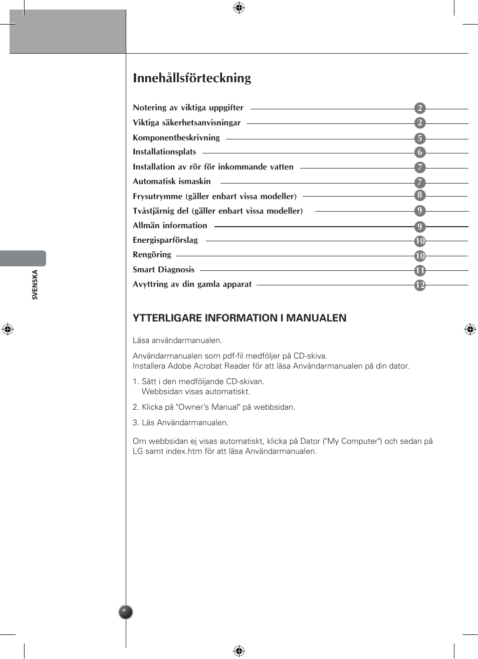 Innehållsförteckning | LG GSL545NSQV User Manual | Page 114 / 324