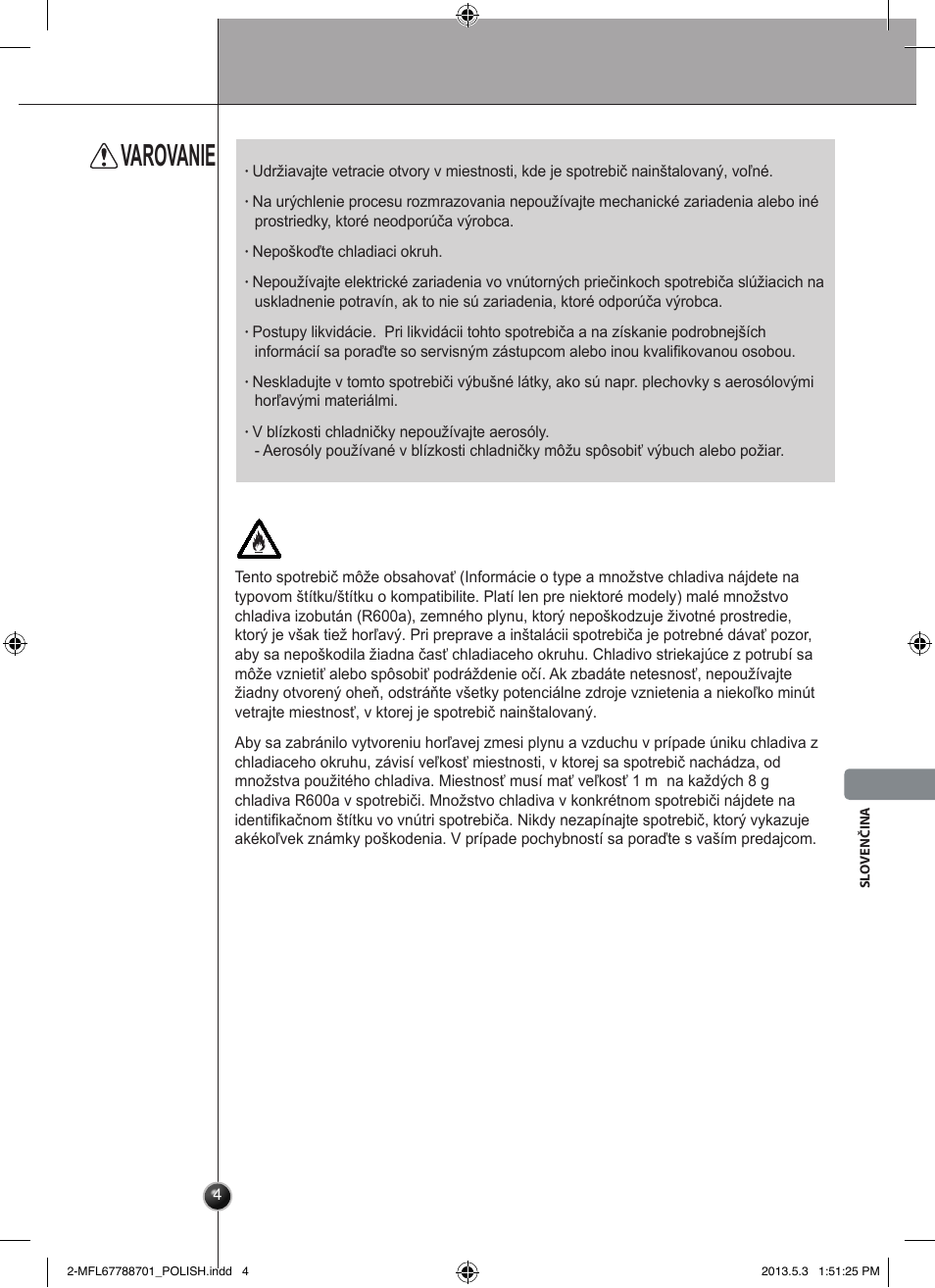Varovanie, Úvod | LG GSL545NSQV User Manual | Page 201 / 324