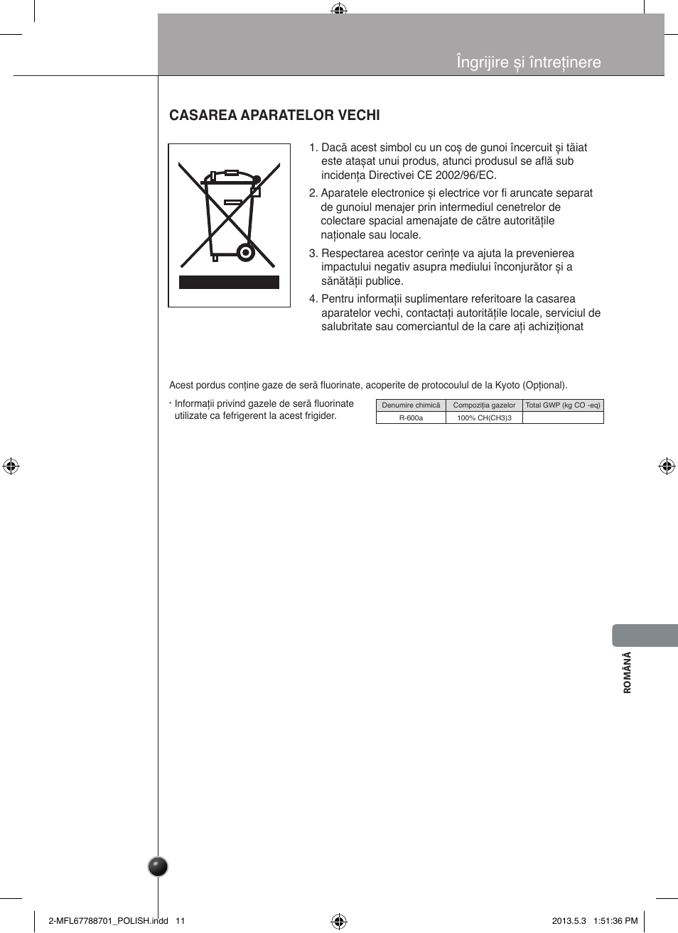 Îngrijire și întreținere, Casarea aparatelor vechi | LG GSL545NSQV User Manual | Page 237 / 324