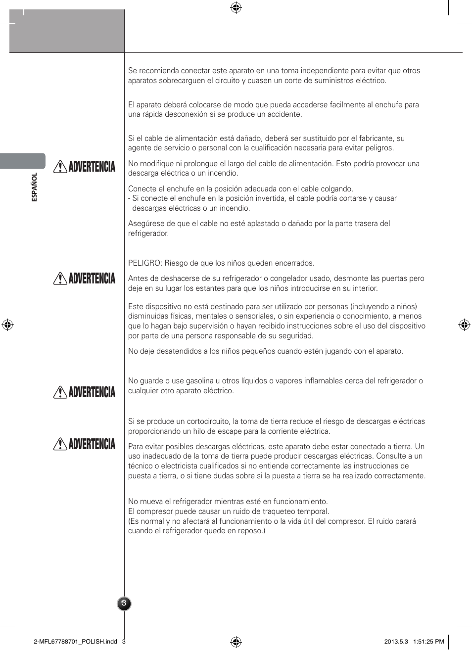 Ostrzeżenie, Advertencia, Introducción | LG GSL545NSQV User Manual | Page 60 / 324
