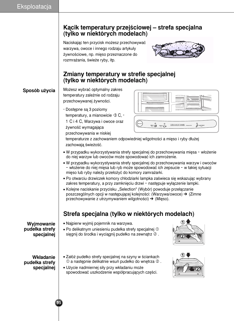 Eksploatacja, Strefa specjalna (tylko w niektórych modelach) | LG GR-L227YLQA User Manual | Page 95 / 132