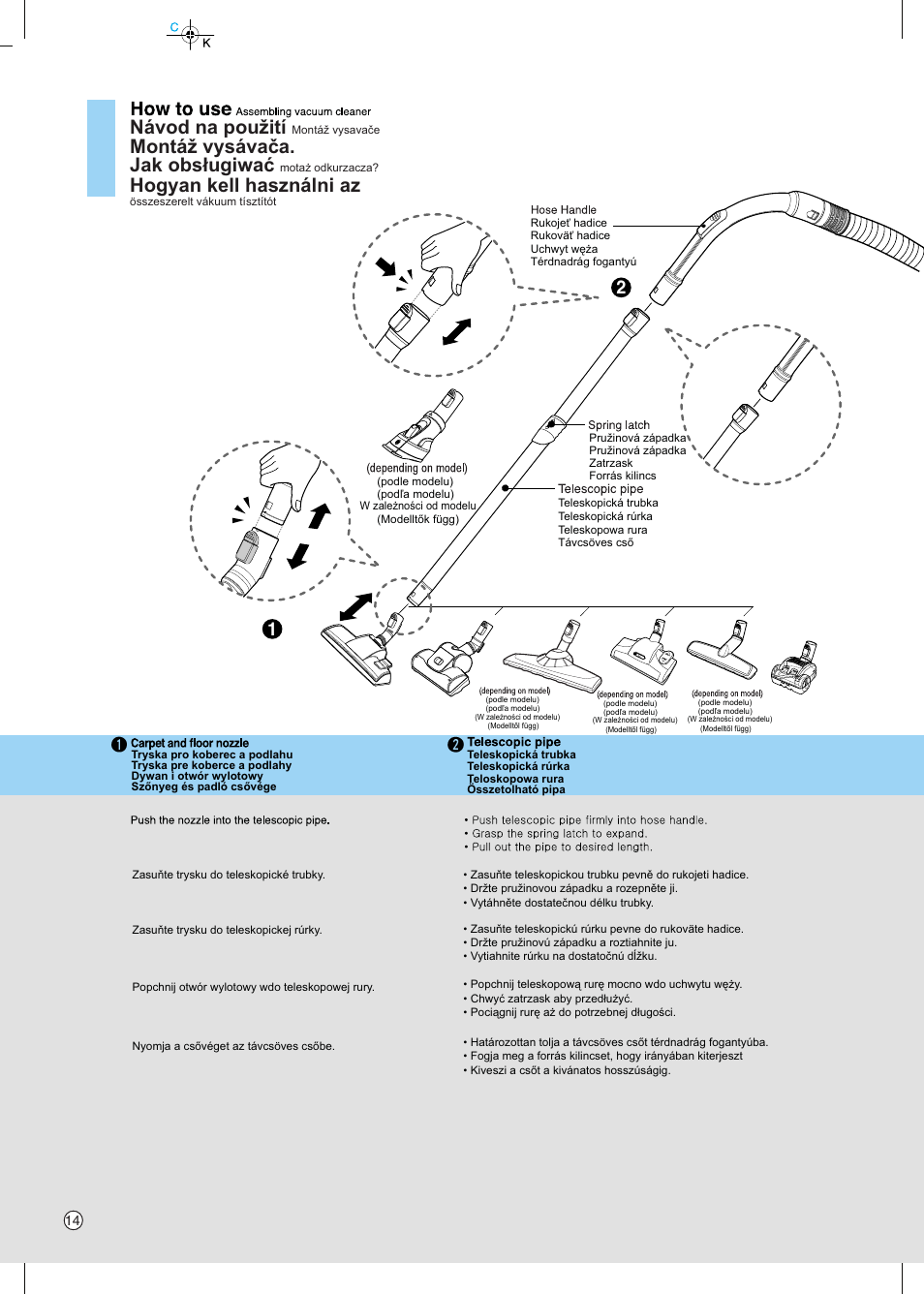 Návod na použití, Montáž vysávača. jak obsługiwać, Hogyan kell használni az | LG VC6818NRTQ User Manual | Page 15 / 27