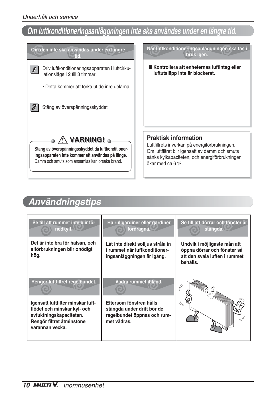Användningstips, Varning | LG ARNU12GCEA2 User Manual | Page 190 / 205