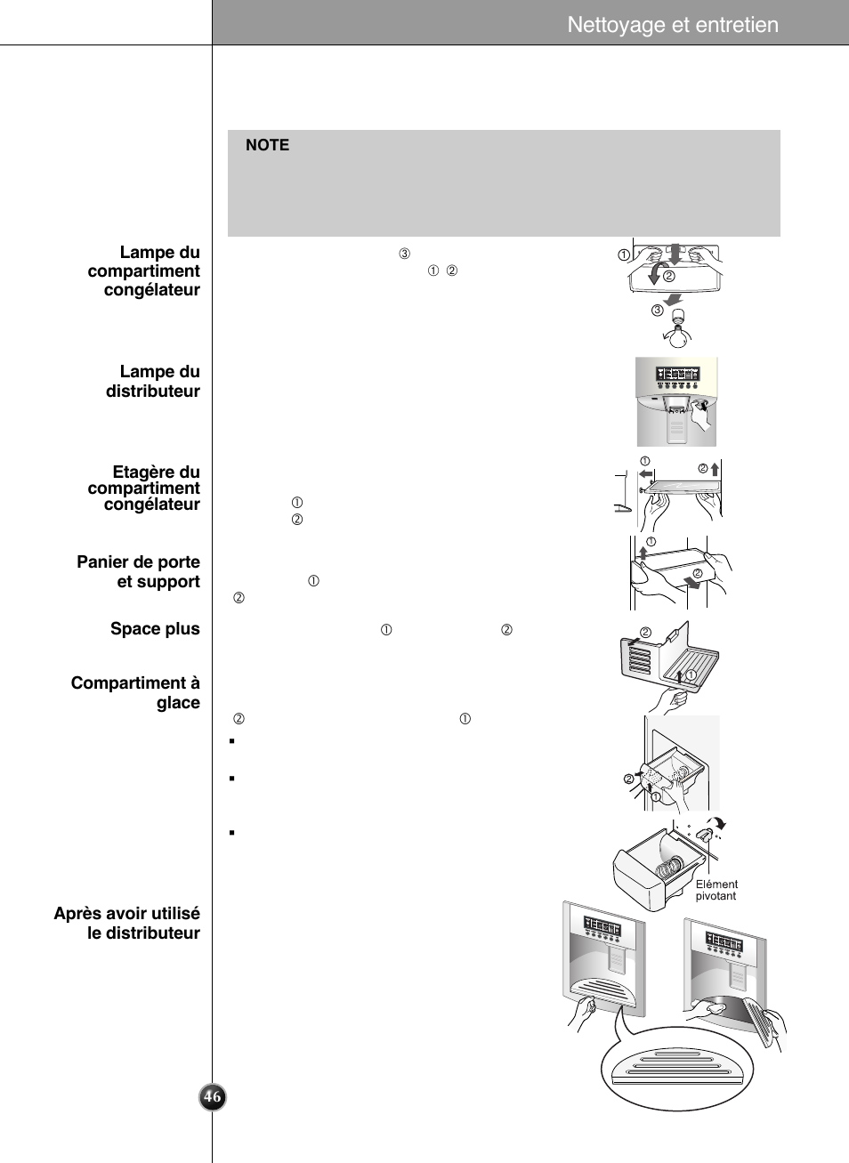 Démontage des différentes pièces, Nettoyage et entretien | LG GRL2060TQA User Manual | Page 46 / 82