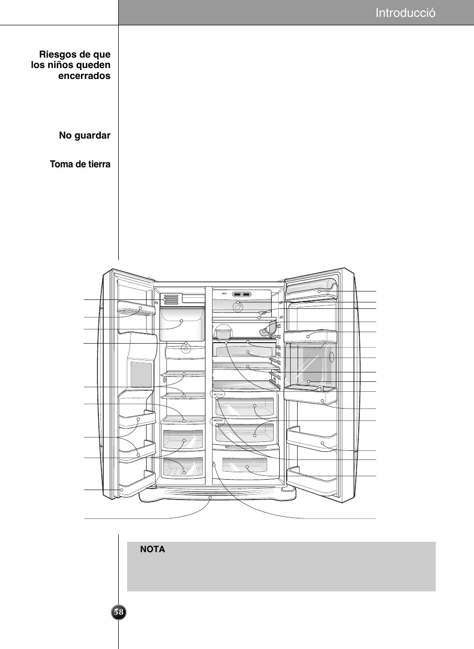 Identificación de las partes, Introducció | LG GRL2060TQA User Manual | Page 58 / 82