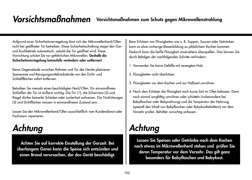 Achtung, Vorsichtsmaßnahmen | LG MH-6380SL User Manual | Page 108 / 141