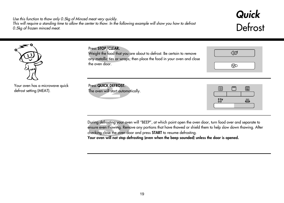 Quick defrost | LG MH-6380SL User Manual | Page 19 / 141