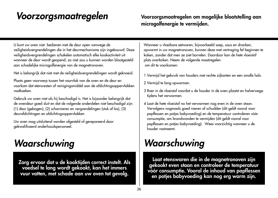 Waarschuwing, Voorzorgsmaatregelen | LG MH-6380SL User Manual | Page 38 / 141